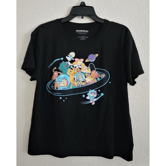 T-SHIRT-CLASSIC NICKELODEON CHARACTERS IN SPACESHIP-Black-Child XLarge/Adult Sml - Picture 1 of 10